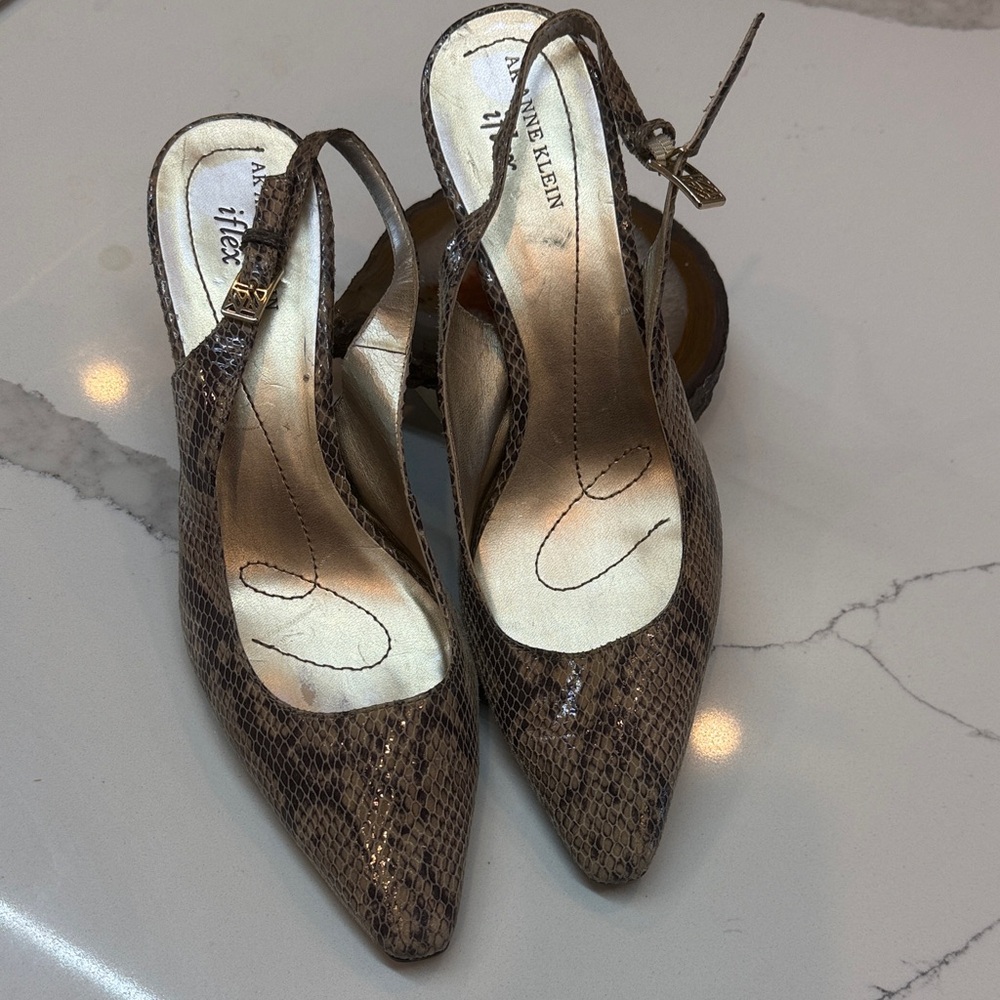Anne Klein Snakeskin Pattern Slingback Heels